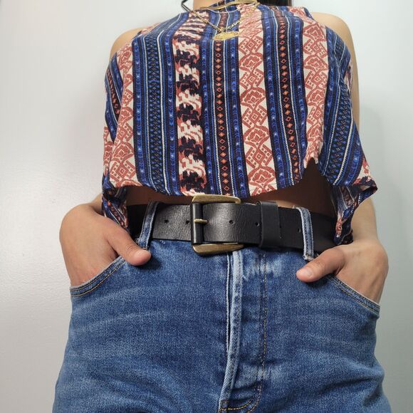 Forever 21 Sleeveless Tank Top Blue Red Printed Ikat Striped Boho Festival Small - Picture 3 of 4